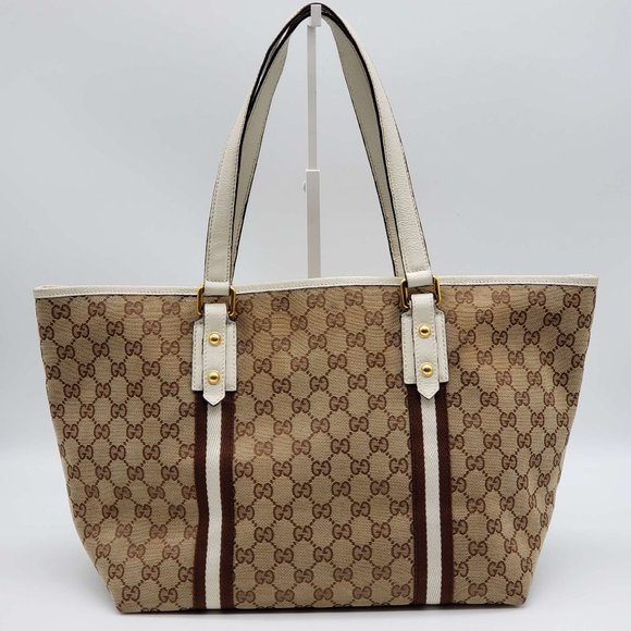 Gucci Handbags - 100% Authentic Gucci Canvas Leather Trim Tote Bag